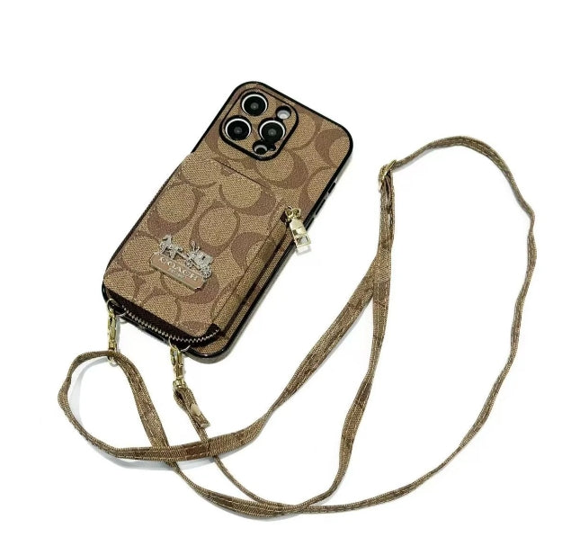 コーチ キャリッジ ロゴ レザー コインケース iPhone 用 ストラップ ケース