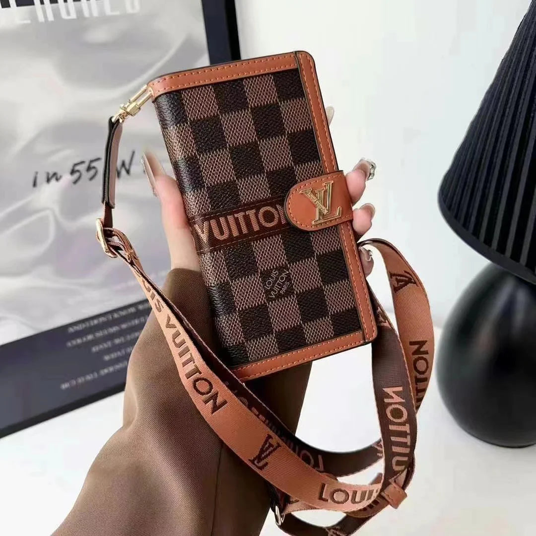 iPhone用高級LVレザーウォレットストラップケース