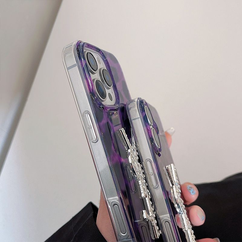 パープルレオパードダイヤモンドロゴブレスレットケース