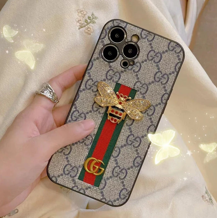 iPhone用高級グッチクリスタル蜂装飾ケース