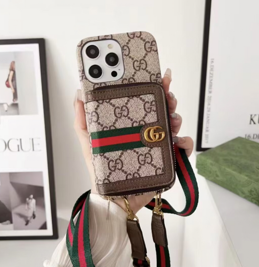 グッチ ラグジュアリー ストラップ カードホルダー レザー iPhone 用 携帯ケース