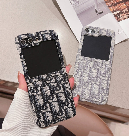 ディオール カード収納 刺繍入り 折りたたみ式 Samsung Z Flip 用 携帯電話ケース