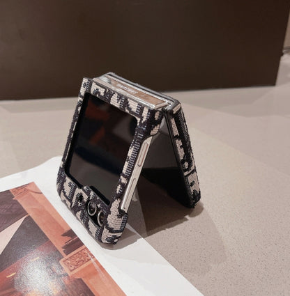 ディオール カード収納 刺繍入り 折りたたみ式 Samsung Z Flip 用 携帯電話ケース