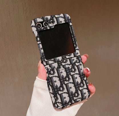 ディオール カード収納 刺繍入り 折りたたみ式 Samsung Z Flip 用 携帯電話ケース
