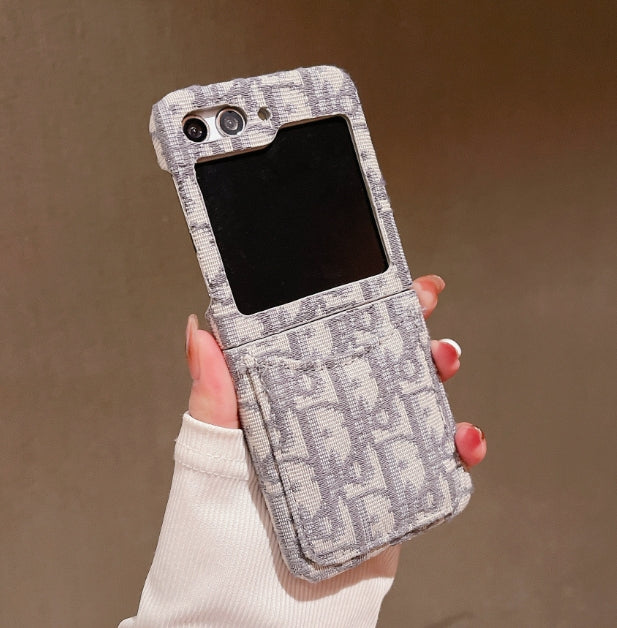 ディオール カード収納 刺繍入り 折りたたみ式 Samsung Z Flip 用 携帯電話ケース