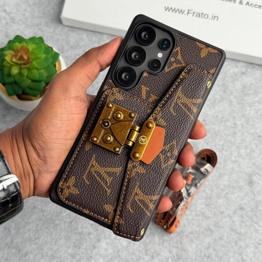 LVブランドレザーカードホルダースロットロックスリングカバーケースSamsung用