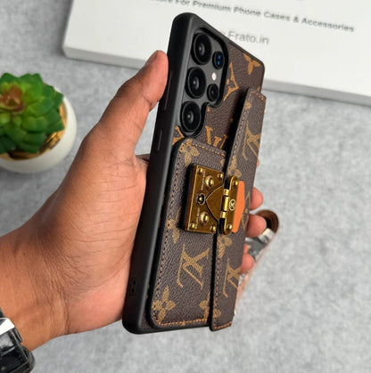 LVブランドレザーカードホルダースロットロックスリングカバーケースSamsung用