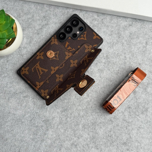 LVブランドレザーカードホルダースロットロックスリングカバーケースSamsung用