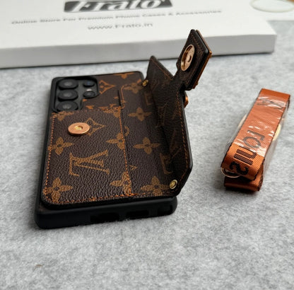 LVブランドレザーカードホルダースロットロックスリングカバーケースSamsung用