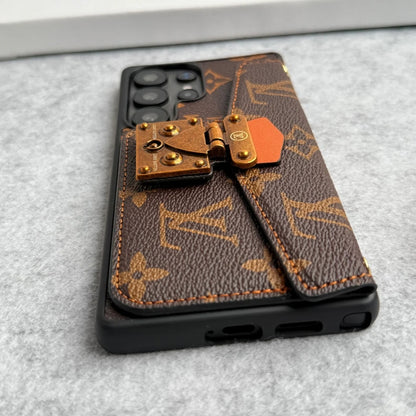 LVブランドレザーカードホルダースロットロックスリングカバーケースSamsung用