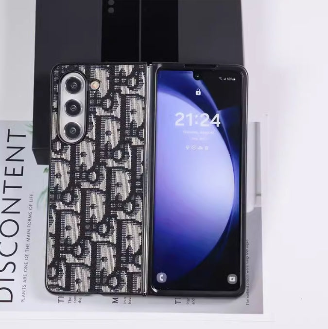 Dior Samsung Z Fold用の刺繍入りファブリック電話ケース
