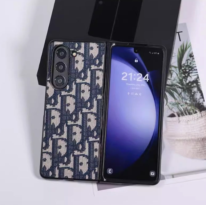 Dior Samsung Z Fold用の刺繍入りファブリック電話ケース