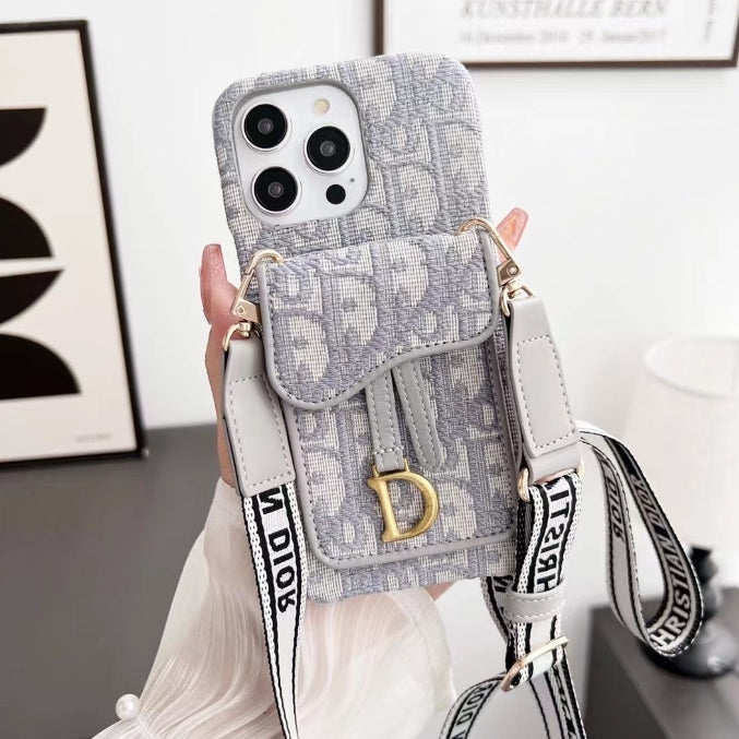 ライト高級 DIOR 斜めチェーン カード ホルダー刺繍携帯電話ケース iPhone