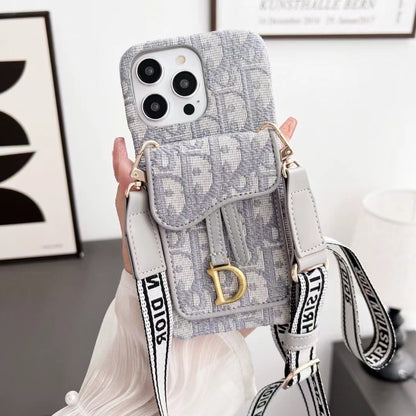 ライト高級 DIOR 斜めチェーン カード ホルダー刺繍携帯電話ケース iPhone