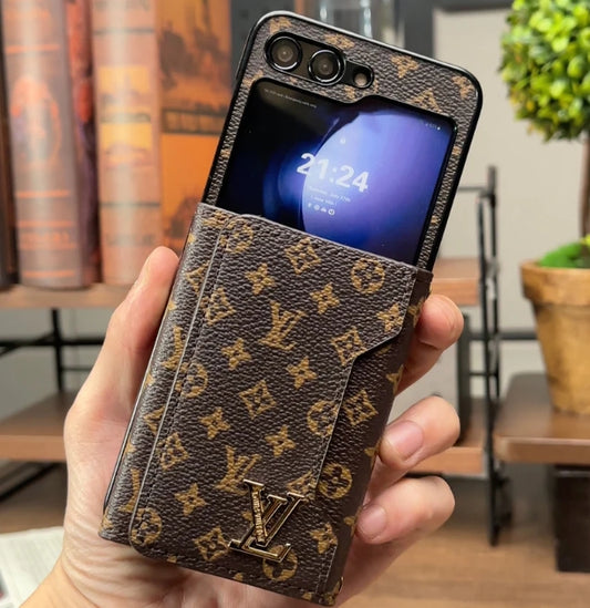 高級 LV ウォレットケース - Samsung z Flip シリーズ用デザイナー風 PU レザーカバー