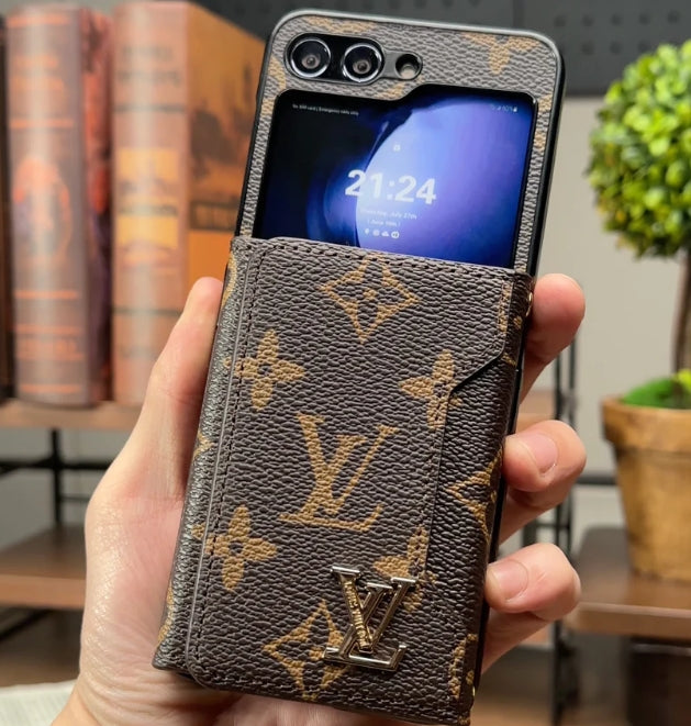 高級 LV ウォレットケース - Samsung z Flip シリーズ用デザイナー風 PU レザーカバー