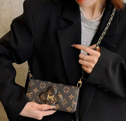 LV ハイエンド フリップ チェーン: 究極の iPhone レザー ウォレット ケース