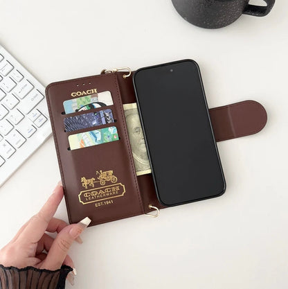コーチ iPhone ケース レザー フリップケース カードホルダー付き
