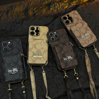 コーチ キャリッジ ロゴ レザー コインケース iPhone 用 ストラップ ケース