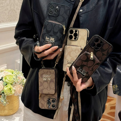 コーチ キャリッジ ロゴ レザー コインケース iPhone 用 ストラップ ケース