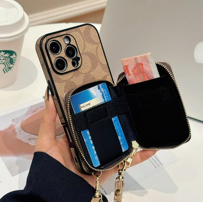 コーチ キャリッジ ロゴ レザー コインケース iPhone 用 ストラップ ケース