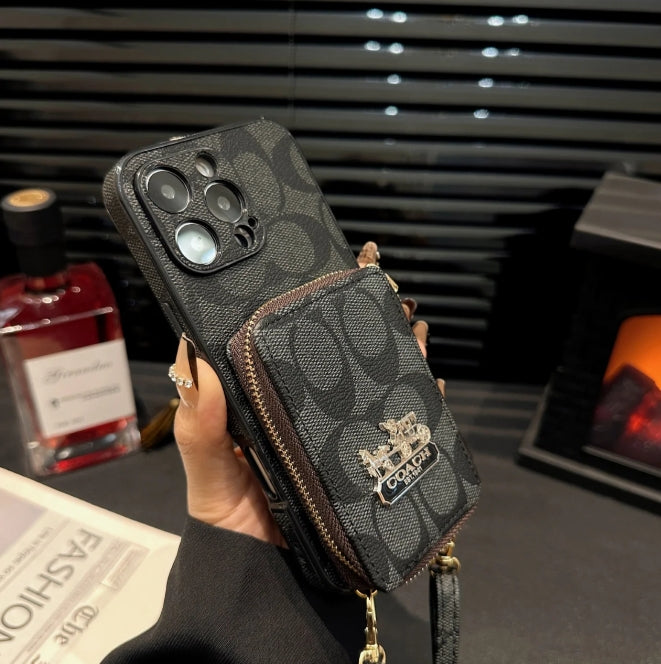 コーチ キャリッジ ロゴ レザー コインケース iPhone 用 ストラップ ケース