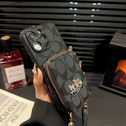 コーチ キャリッジ ロゴ レザー コインケース iPhone 用 ストラップ ケース