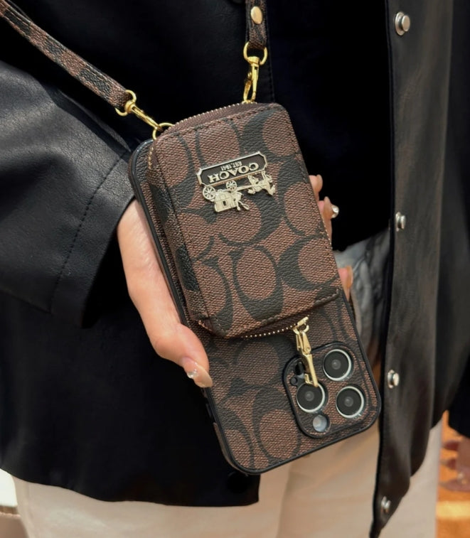 コーチ キャリッジ ロゴ レザー コインケース iPhone 用 ストラップ ケース