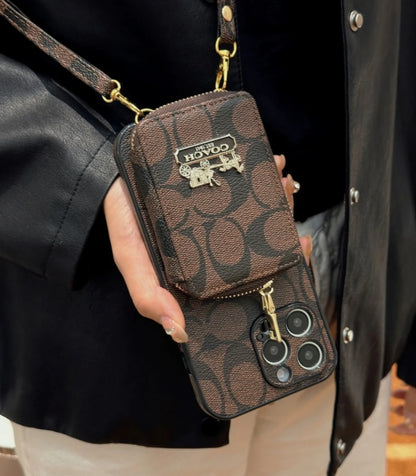 コーチ キャリッジ ロゴ レザー コインケース iPhone 用 ストラップ ケース