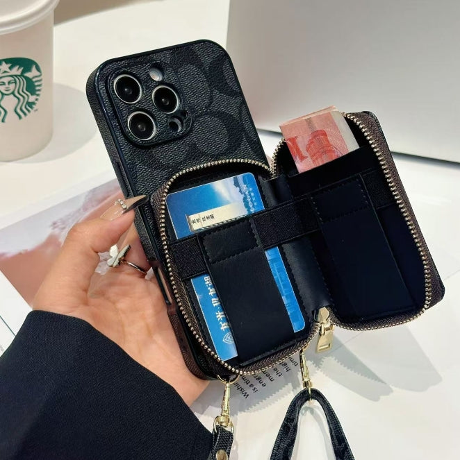 コーチ キャリッジ ロゴ レザー コインケース iPhone 用 ストラップ ケース