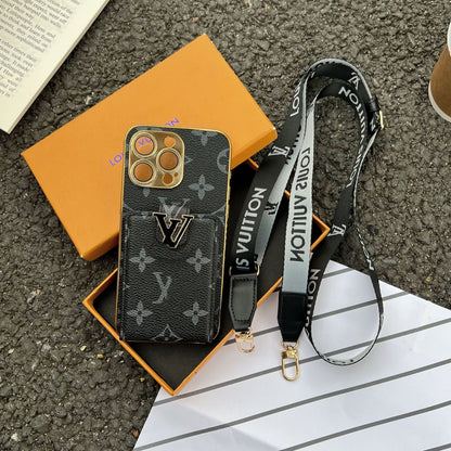 LV クラシック プリント レザー カード クロスボディ ケース iPhone 用