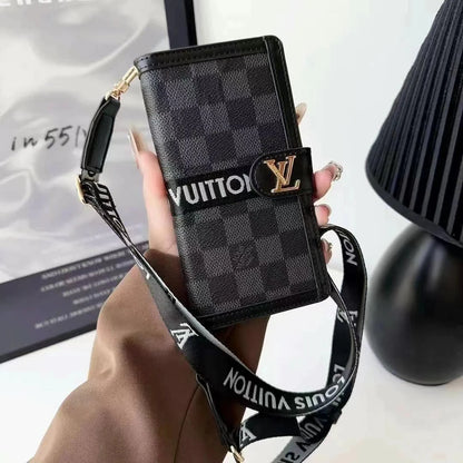 iPhone用高級LVレザーウォレットストラップケース