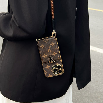 LV クラシック プリント レザー カード クロスボディ ケース iPhone 用