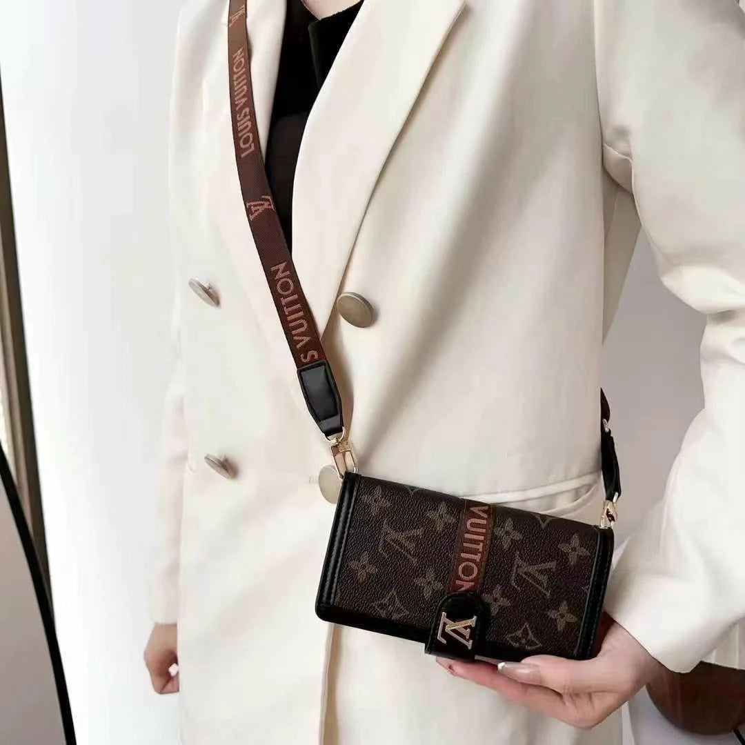 iPhone用高級LVレザーウォレットストラップケース