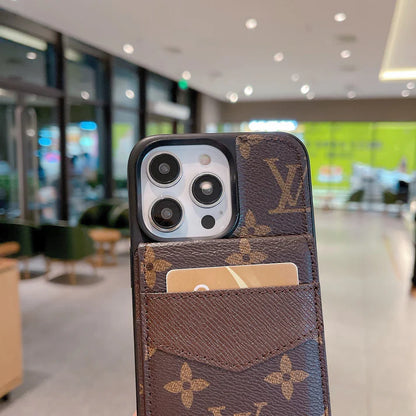 カードホルダー付き高級iPhone用レザーケース - 2-in-1デザイン