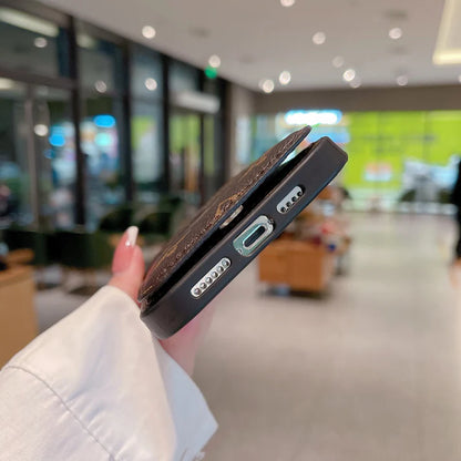 カードホルダー付き高級iPhone用レザーケース - 2-in-1デザイン