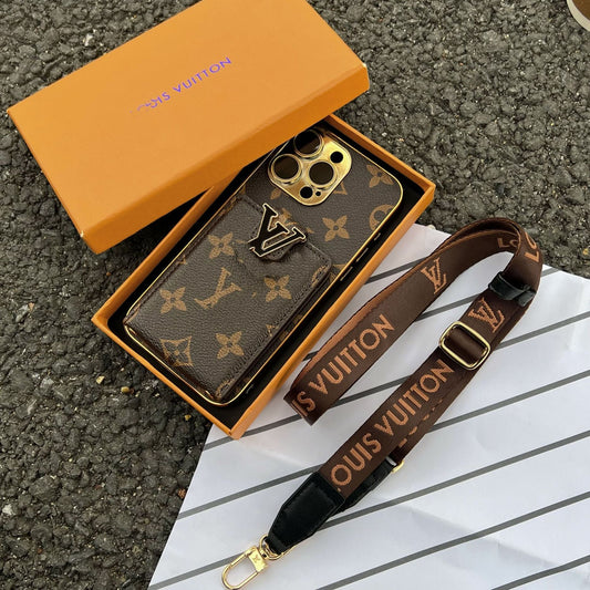 LV クラシック プリント レザー カード クロスボディ ケース iPhone 用