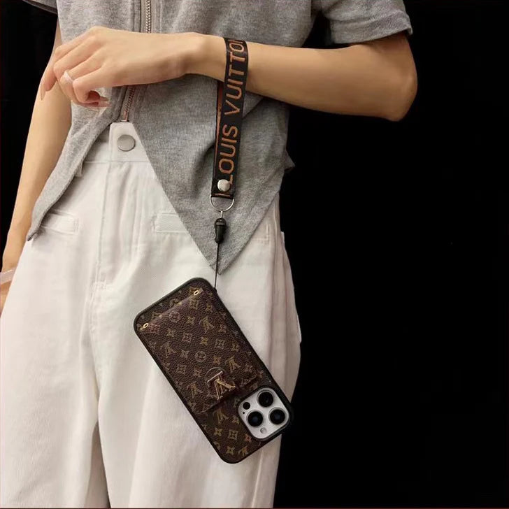 LV レザー エンボス加工 ウォレット リストストラップ ケース iPhone 用
