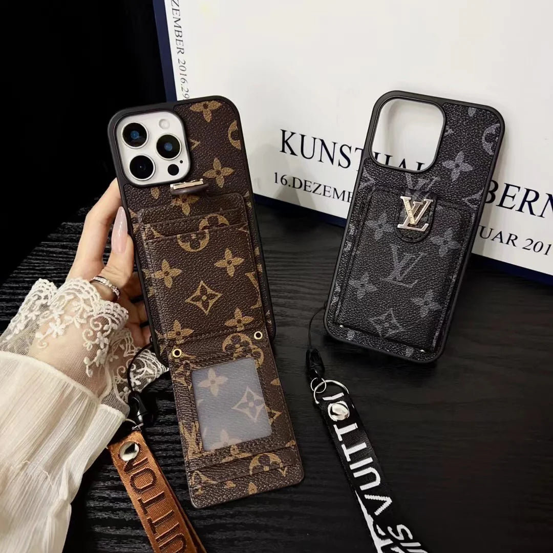 LV レザー エンボス加工 ウォレット リストストラップ ケース iPhone 用