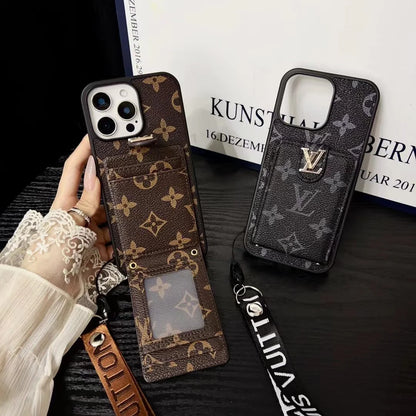 LV レザー エンボス加工 ウォレット リストストラップ ケース iPhone 用