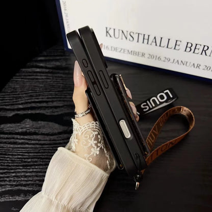 LV レザー エンボス加工 ウォレット リストストラップ ケース iPhone 用