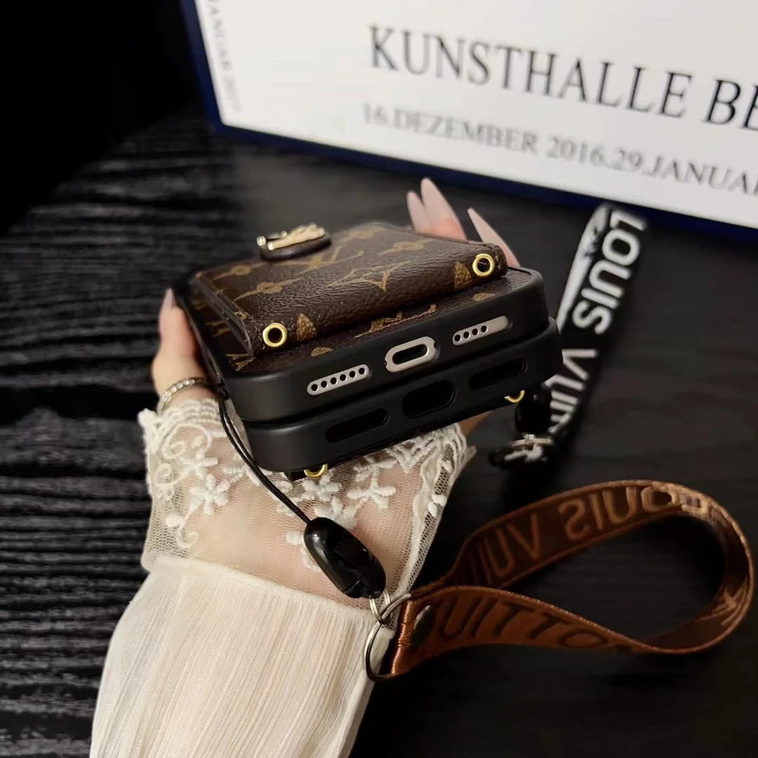 LV レザー エンボス加工 ウォレット リストストラップ ケース iPhone 用