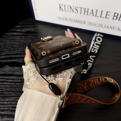 LV レザー エンボス加工 ウォレット リストストラップ ケース iPhone 用