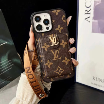 LV レザー エンボス加工 ウォレット リストストラップ ケース iPhone 用