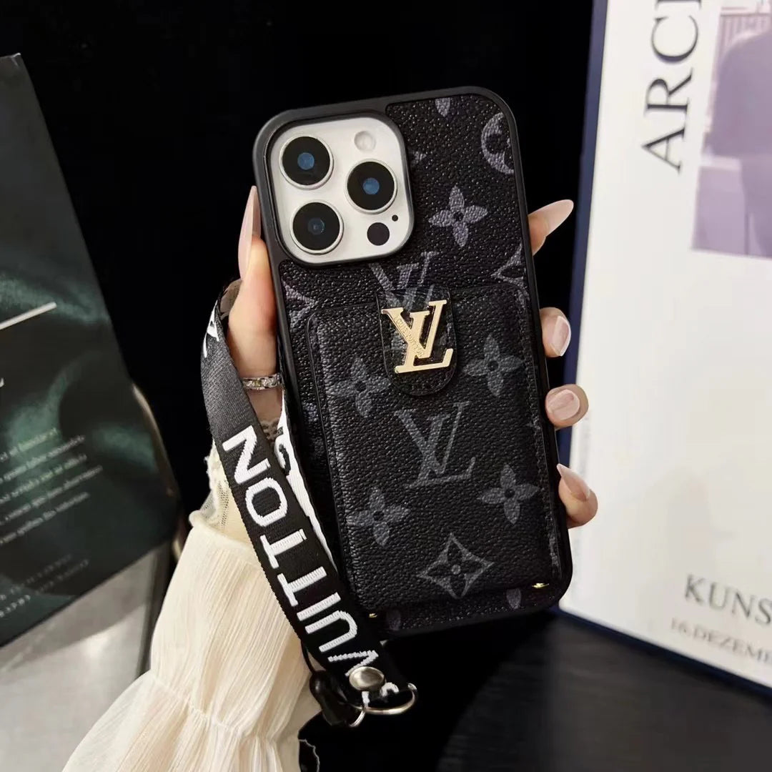 LV レザー エンボス加工 ウォレット リストストラップ ケース iPhone 用