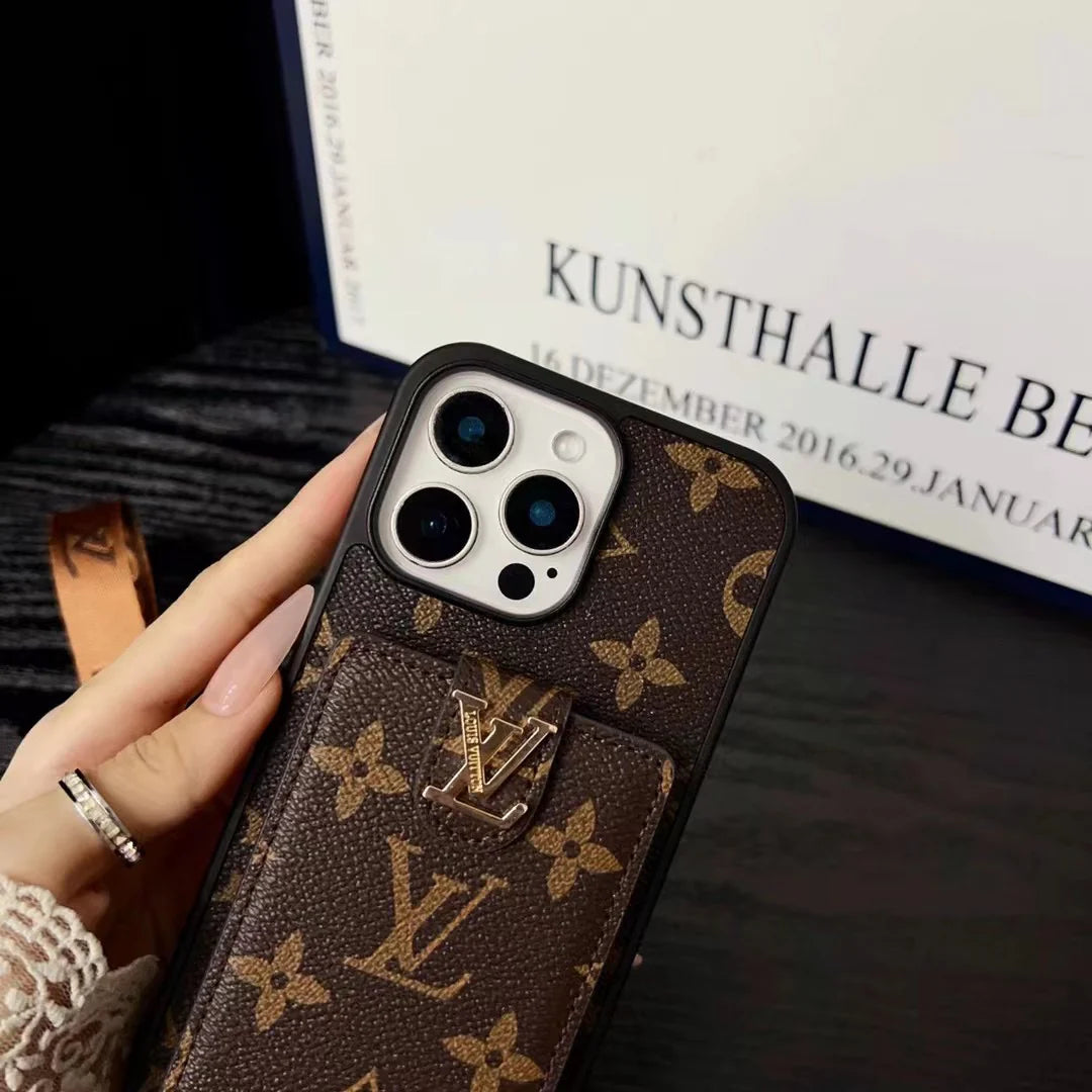 LV レザー エンボス加工 ウォレット リストストラップ ケース iPhone 用