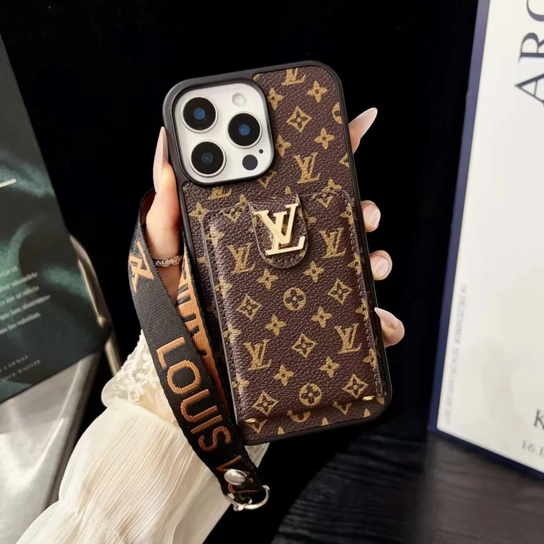 LV レザー エンボス加工 ウォレット リストストラップ ケース iPhone 用