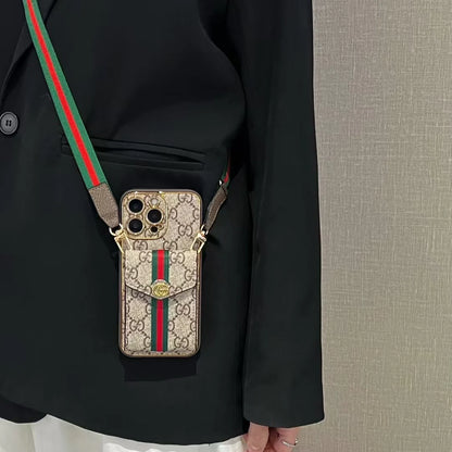 電気メッキの大きなロゴカードホルダー iPhone用クロスボディケース