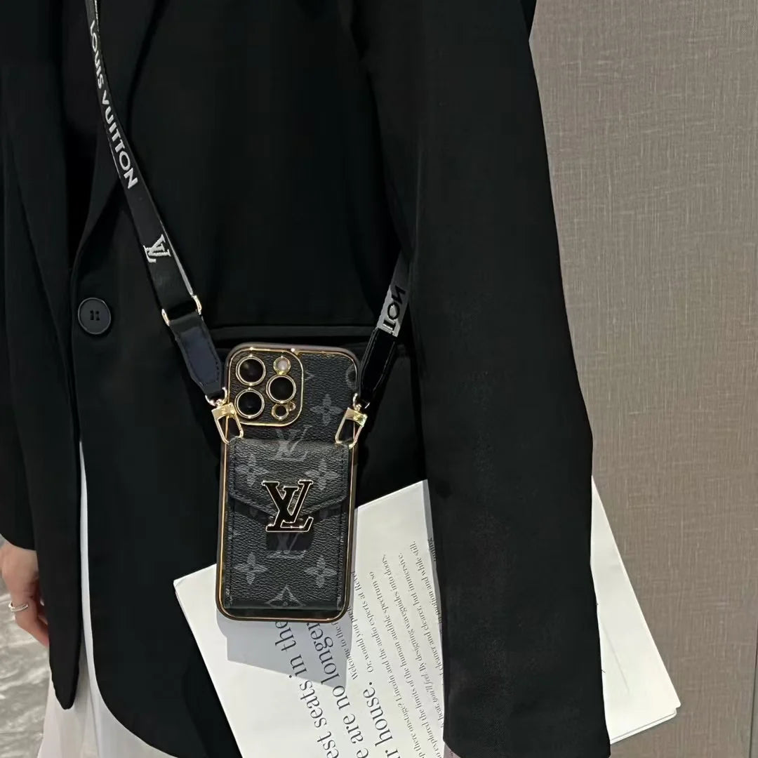 電気メッキの大きなロゴカードホルダー iPhone用クロスボディケース