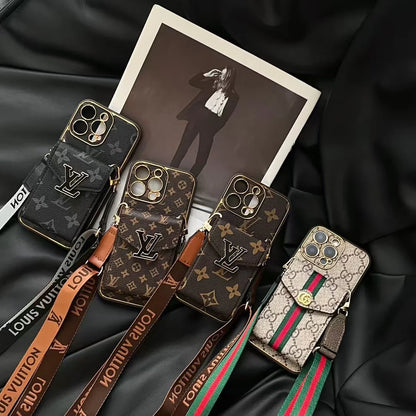 電気メッキの大きなロゴカードホルダー iPhone用クロスボディケース